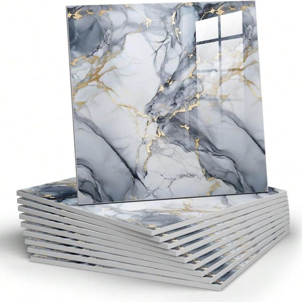 10pcs Marble Peel and Stick Backsplash Waterproof Washroom Wall Panels