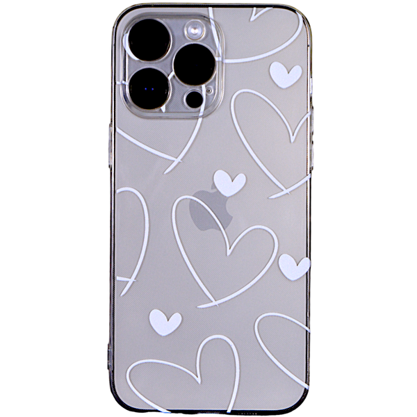 Clear - Phone Case - with Small&amp;big White Hearts Print - Iphone 14 Pro Max