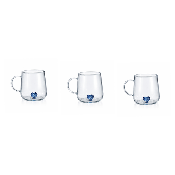 3 Pack - 400ml Borosilicate 3D Heart Glass Mug