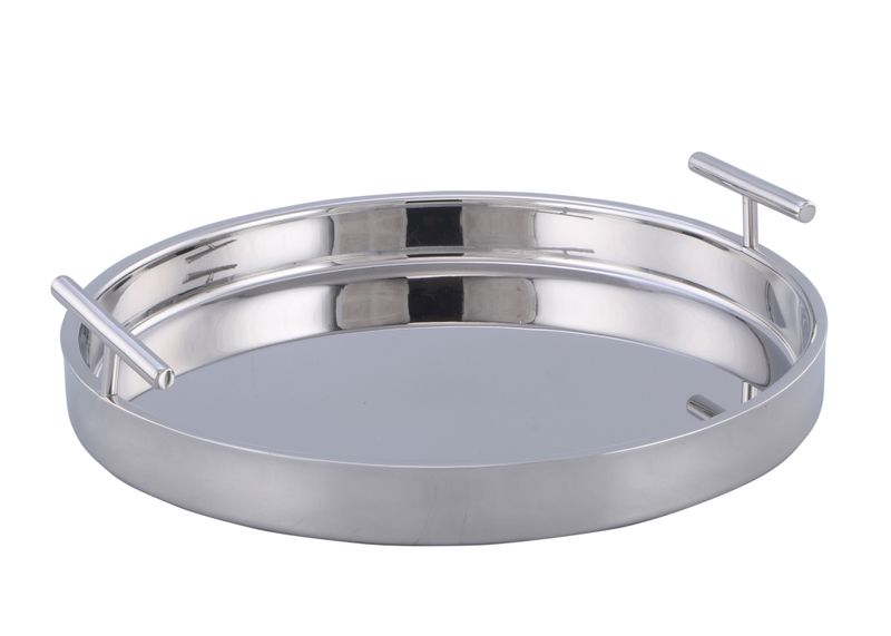 Double Wall Round Serving Tray with Handle