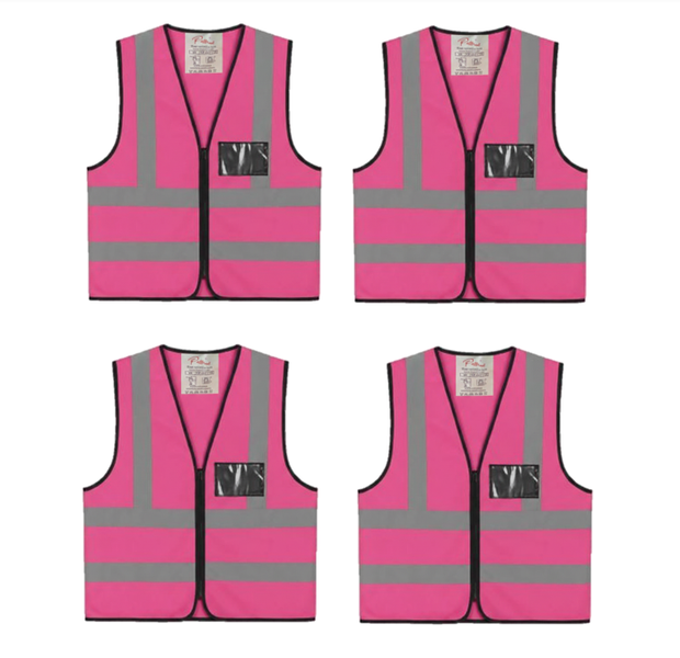 Passion High Visibility Reflective Vest with Zip &amp; ID Pocket - Pink (4 Pack)