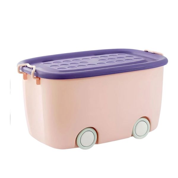 45L Large Toy Storage Box with Lid &amp; Wheels Rolling Stackable Toy Chest