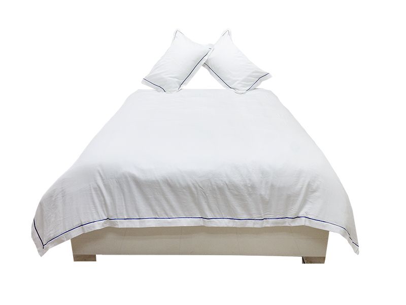 Egyptian Collection Oxford Vic Blue Satin Stitch Pillow Cover Set 6 Piece