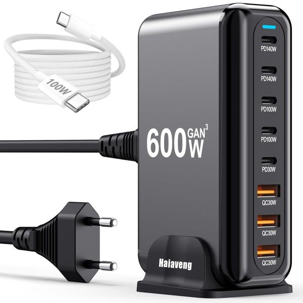 USB C Charger Block 600W 8 Port GaN Fast Charging Station Hub PD 140W 100W