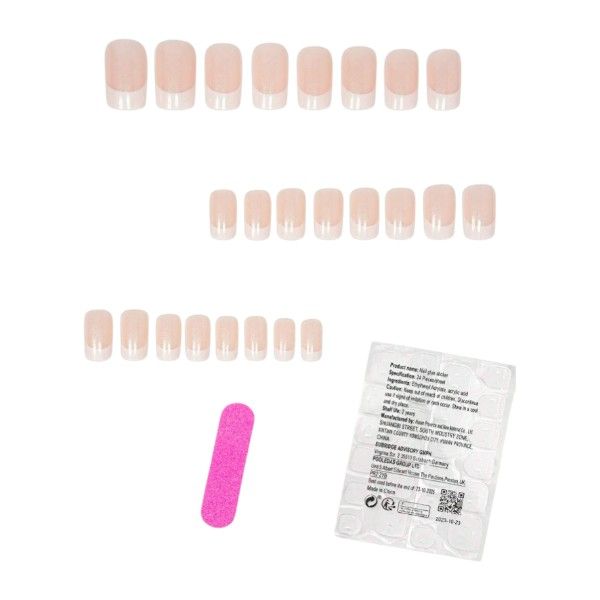 24 Piece Press On French Tip Nails Set With Chrome Finish - Pink &amp; White
