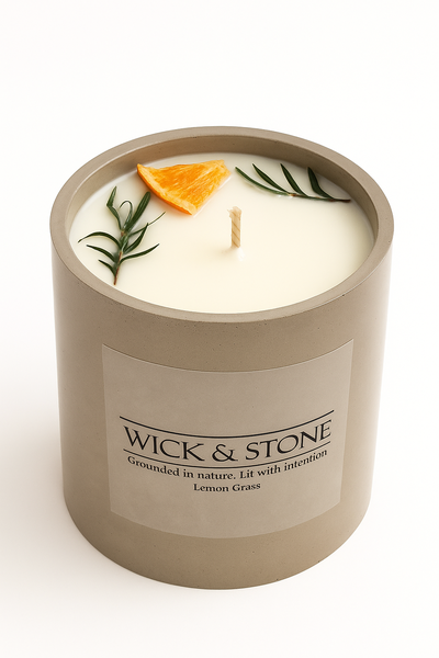 Wick &amp; Stone, Handcrafted Soy Wax Candle with Essential Oils - 250g - Lemongrass