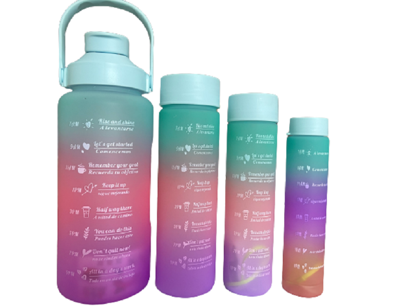 Motivation Water Bottle, Ombre Colours, 4 Pieces, Carrying Handle
