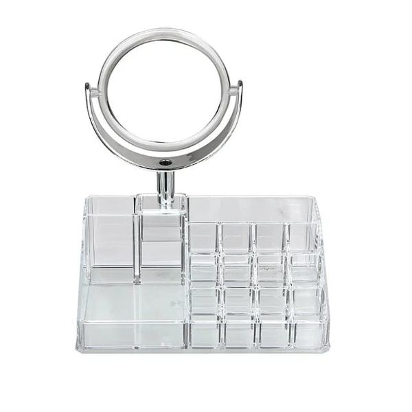 Desktop Makeup Cosmetic Lipstick Brush Storage Holder with Mirror