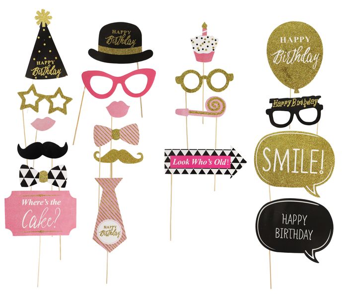 20-Piece Pink Happy Birthday Party Favors Photobooth Props For Girls