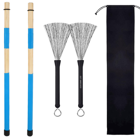 GET UNBOXED Drum Stick Brush Set Drum Sticks Wire Brushes Image