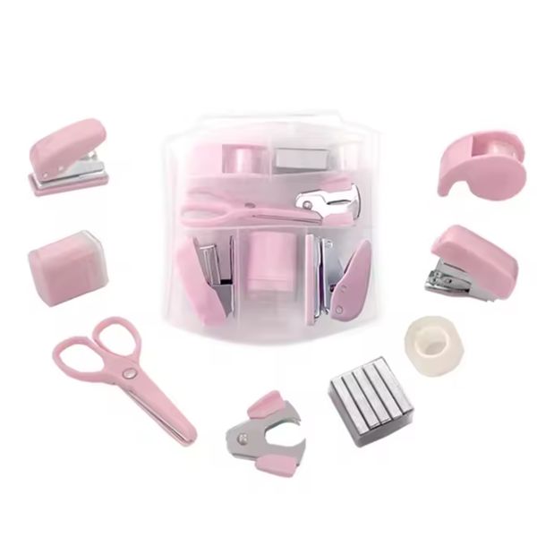 9 Pcs DeskSet Mini Stationery School &amp; Office Kit with Scissors, Tape