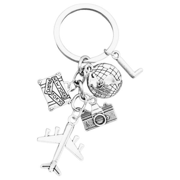Initial 'L' Travel-Themed Keyring With Intricate Details - Silver