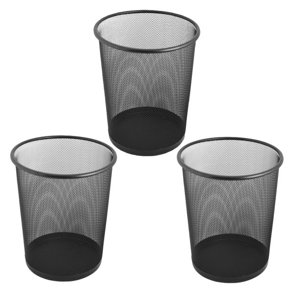 3pc Large Metal Mesh Bin Set - Black Base, 34cm H x 29cm Dia