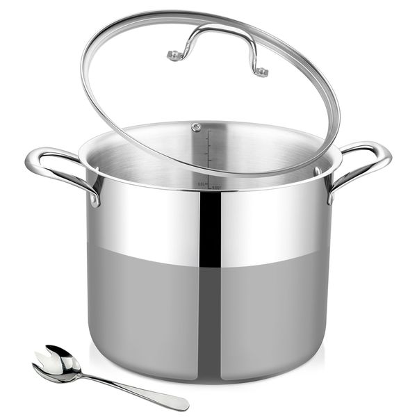 9.0 litre - Heavy Duty Stainless Steel Stock Pot with Visible Lid for Pasta