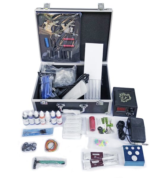 Professional Complete Double Gun Tattoo Kit with Lockable Aluminum Case