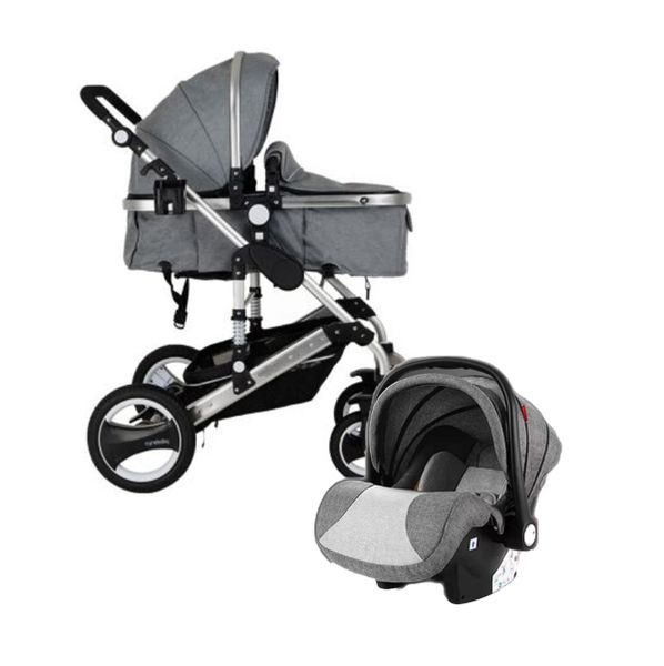 Belecoo stroller 3 in 1 Foldable Baby Pram - Grey