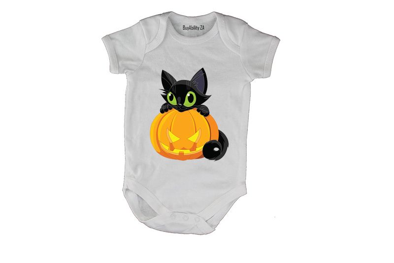 Black Cat - Halloween - Short Sleeve - Baby Grow