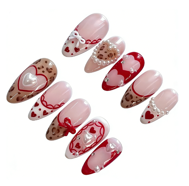 Salon Quality Handmade Gel Press-On Nails-Almond Sweetheart Leopard