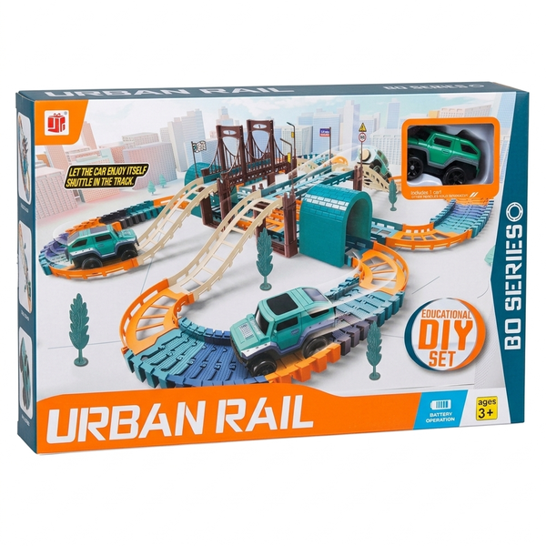 Urban Rail Educational DIY Track Set -Battery Operated Car &amp; Bridge Playset