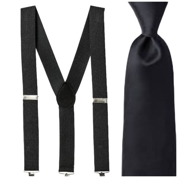 Mens Silk Black Tie with Suspender