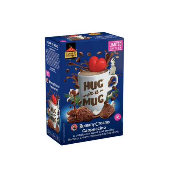 House Of Coffees - Hug in a Mug Romany Cream Cappuccino 24g 8s - Set of 12