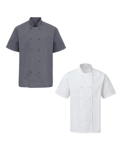 The Chef Collection Grey And White Cotton/Twill Short Sleeve Chef Jacket