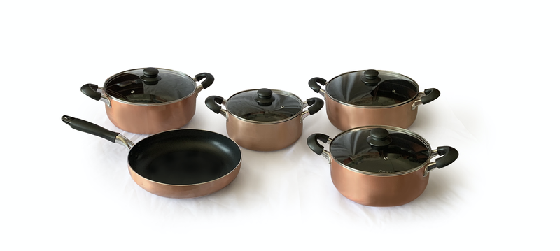 Real Chef Non-Stick Casserole Pots and Fry Pans Rose Gold Combo 9 Piece Set