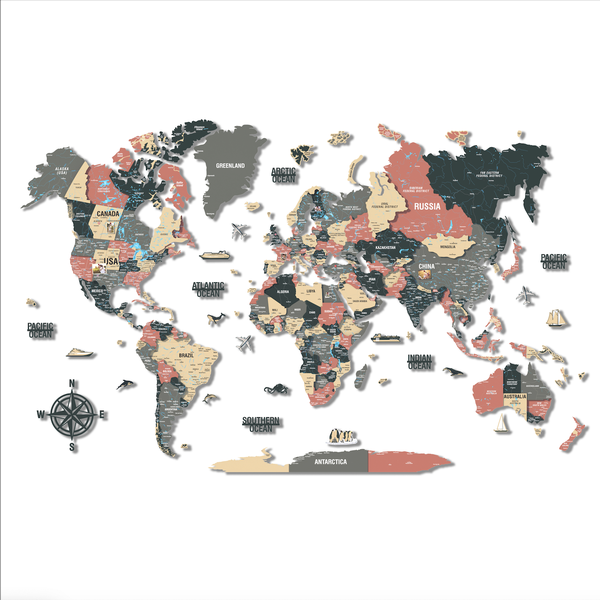 3D Layered World Map Wall Art |UV Printed Multicolour Puzzle |Office Decor