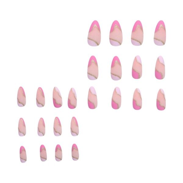 24-Piece -Wave French Tip Press-On Nails With Glitter Accents - Pink