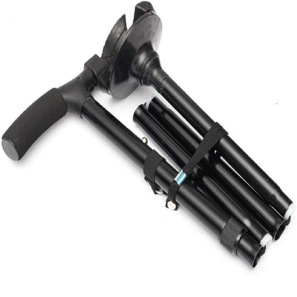 Folding Walking Cane with LED Light &amp; Quad Base for Seniors
