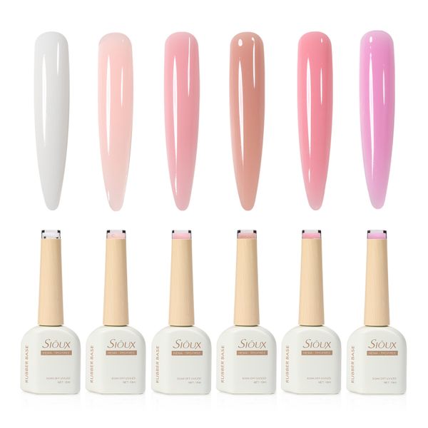 Sioux Rubber Base Gel Set - HEMA &amp; TPO Free UV/LED 6 Pieces Nude Jelly
