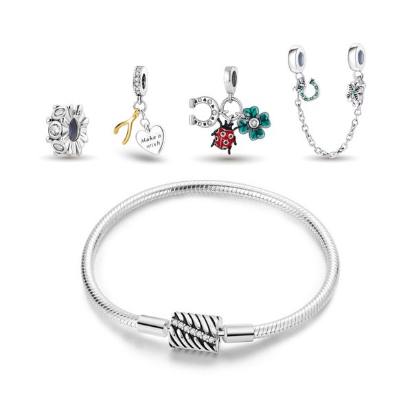 Luck Themed Silver 925 Bundled Charm Bracelet Set with 4 Charms - Set1