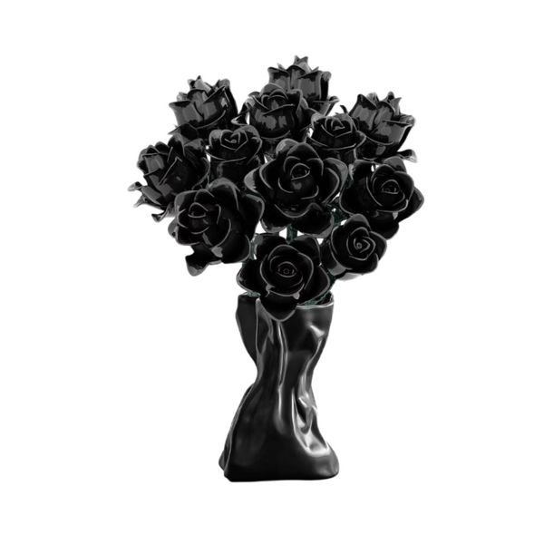 Black Roses Bouquet Building Set, Artificial Flowers Botanical Collection