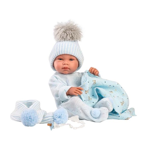 Llorens Baby Boy Doll with Light Blue Beanie &amp; Blanket: Tino - 43cm