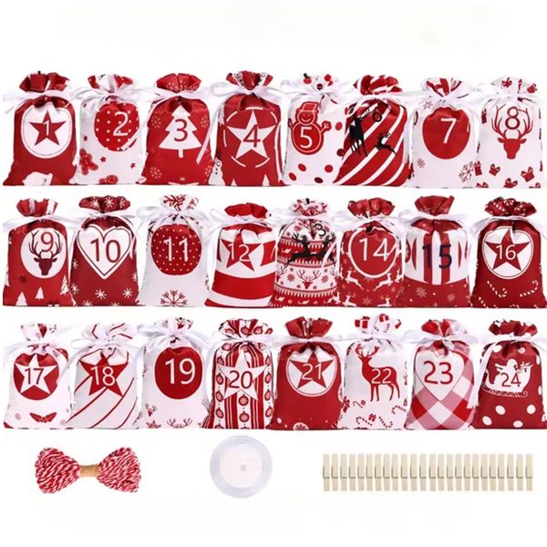 DIY Christmas Advent Calendar Filling Gift Bags Set - 24 Satin Bags