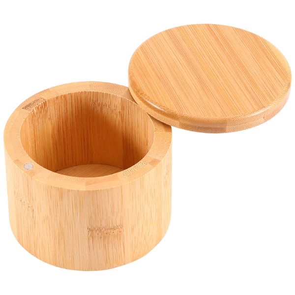 Salt Box, Bamboo Storage Box with Magnetic Swivel Lid