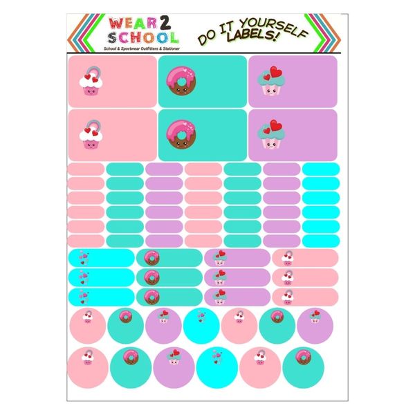 Donuts Waterproof school marking labels with Wrap Arounds for Pencils
