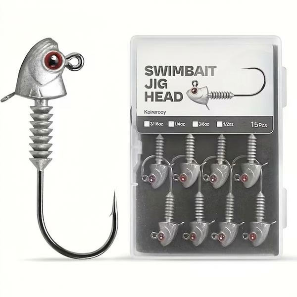 Koirerooy Swimbait Jig Heads for Bass Anglers, 15pcs Boxed Mixed Set