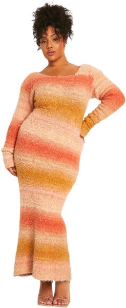 boohoo - Womens Plus Ombre Fluffy Knit Midaxi Dress - Peach