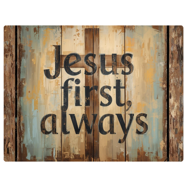 Wooden Cross Jesus Always First Faith Printed Mouse Pad