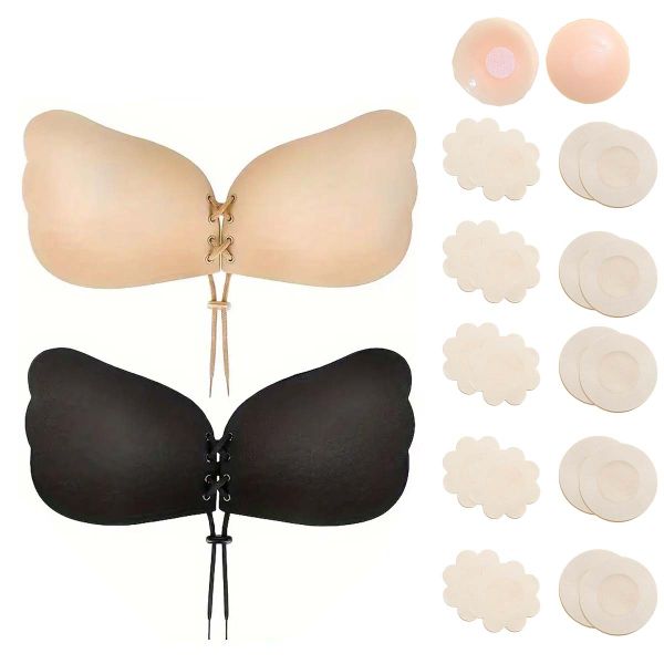 13 Pairs Strapless Push Up Stick-On Lift Bra Nipple Cover Set-YKR0646
