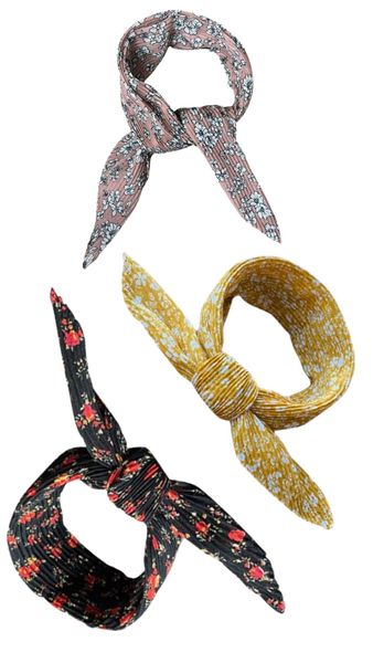 Pleated Head Scarf Wraps Scarves Neckerchief for Women Set of 3