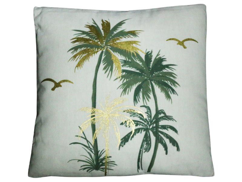 Cotton Throw Pillow with Gold Foil Palm Motif with Zipper 45x45cm