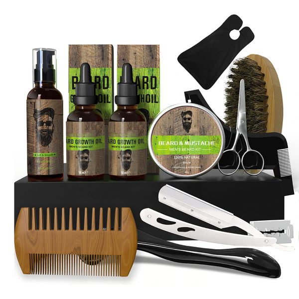 12pcs Beard Care Kit for Men Grooming &amp; Trimming Set with Shampoo Oil Balm