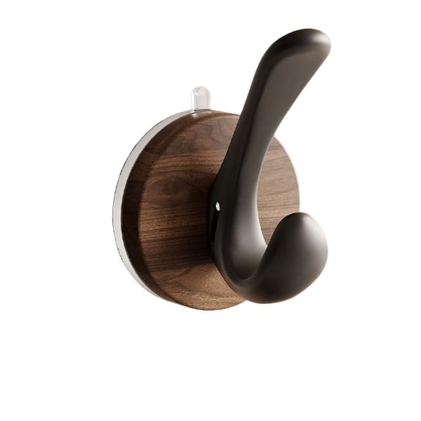 Modern Self-Adhesive Wooden Wall Hook - Matte Black