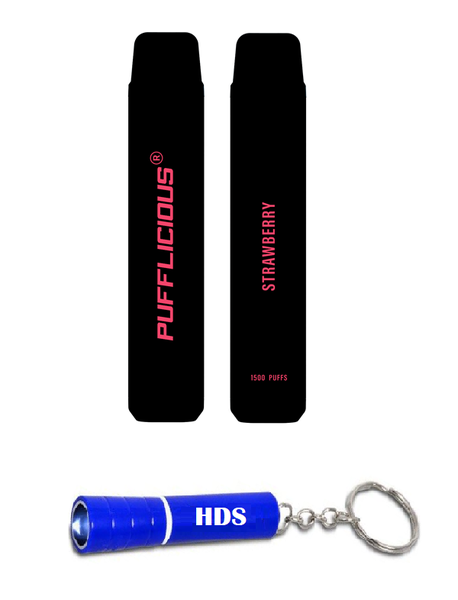 Pufflicious 1500 Puff 50mg Vape - Strawberry with HDS Branded Keyring