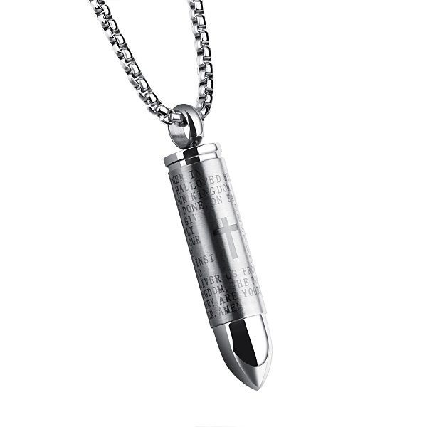 Silver Our Father Bullet Necklace (NL-GX1137-S)