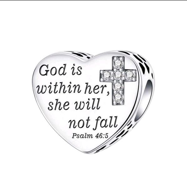 Silver Plated Charm Love Cross Diamond Pendant - Psalms 46:5