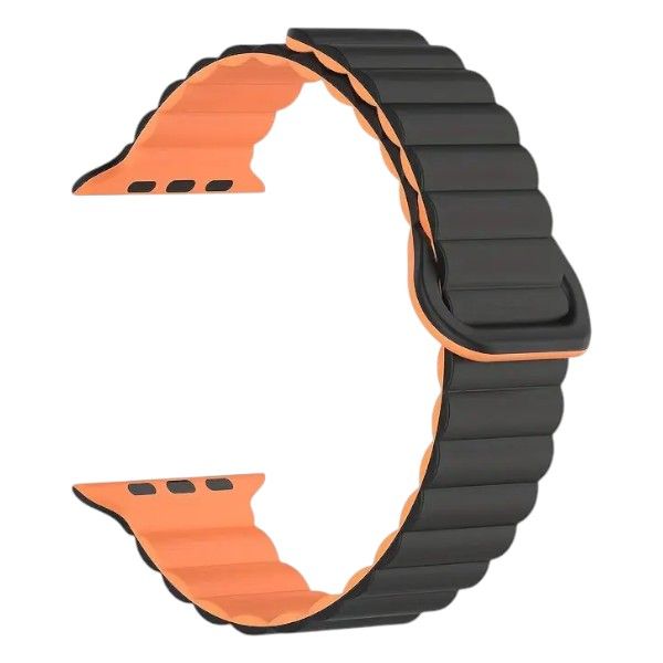 Silicone Magnetic Reversible Watch Strap - Black, Orange