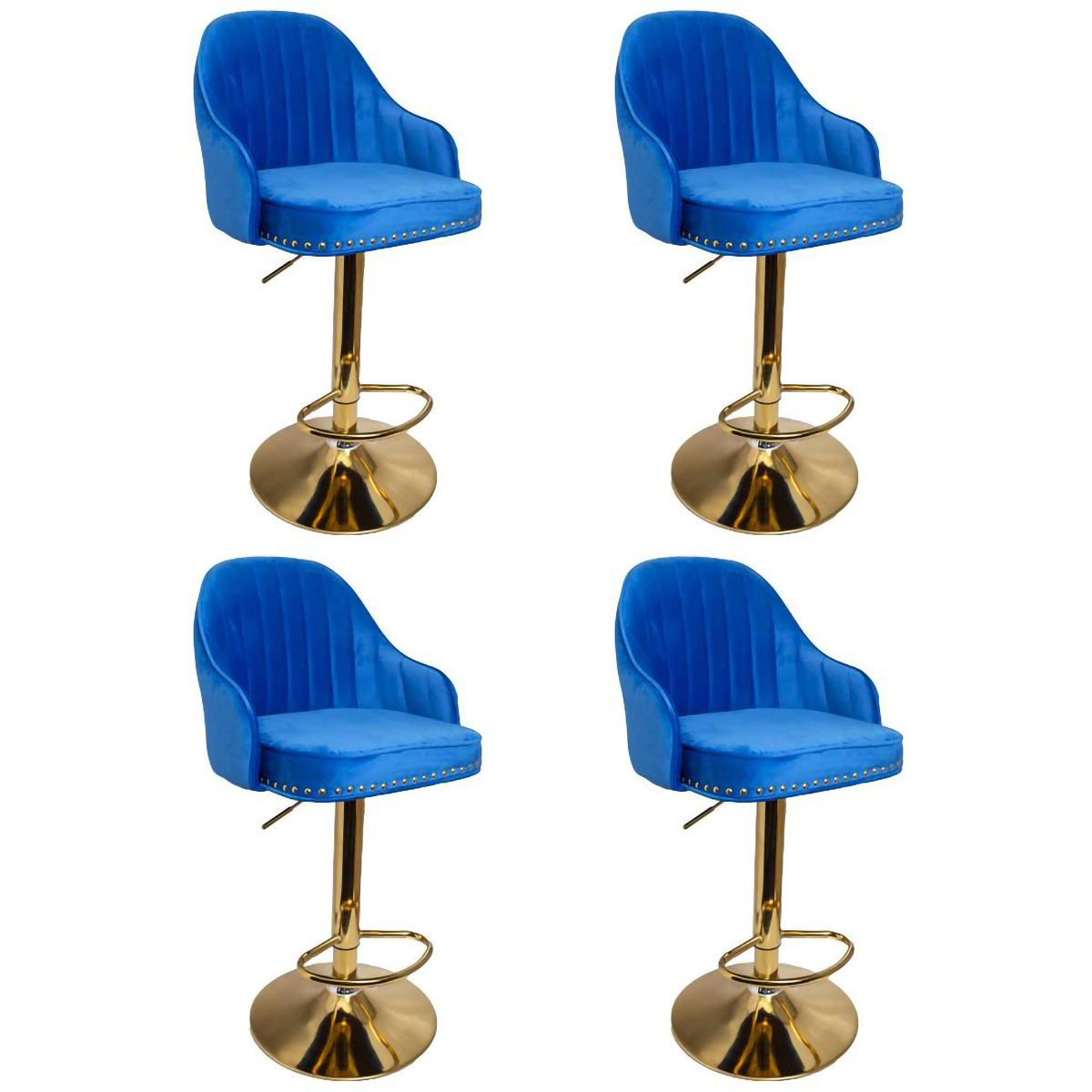 Classy Design Velvet Seat Swivel Bar Stools With Gold Frame Set Of 4
